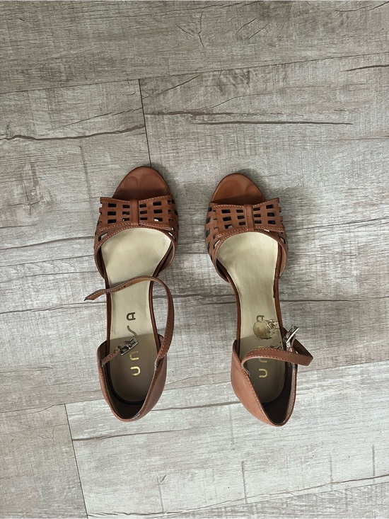 Unisa Shoes - Unisa Tan Brown Perforated Peep-Toe Ankle Strap Heels